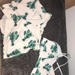 White 2 piece with turquoise flowers